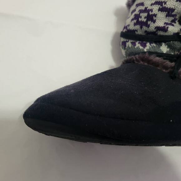 MUDD Blanket Wrap Boot Slippers like Mukluks Black Faux Suede & Fur House shoes - Picture 13 of 16